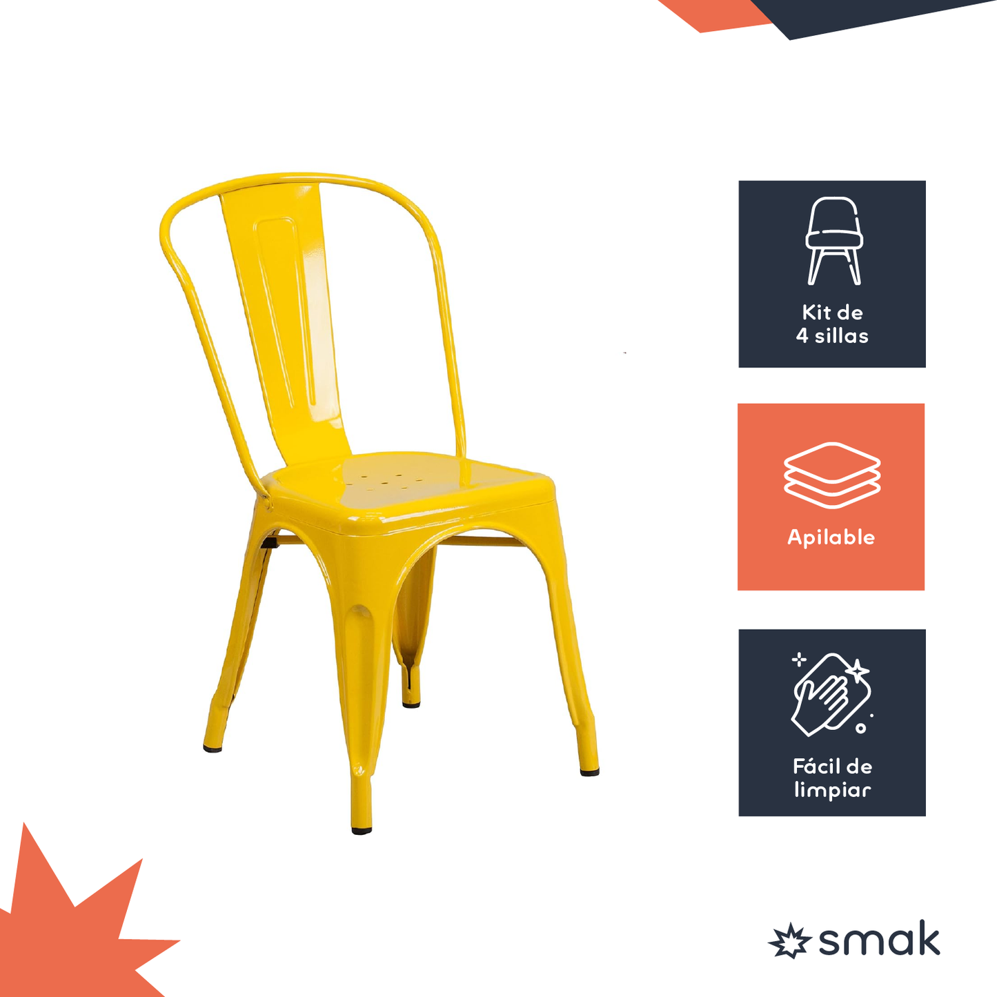 SMAK Set Silla Tolix Amarillo - 4 Piezas
