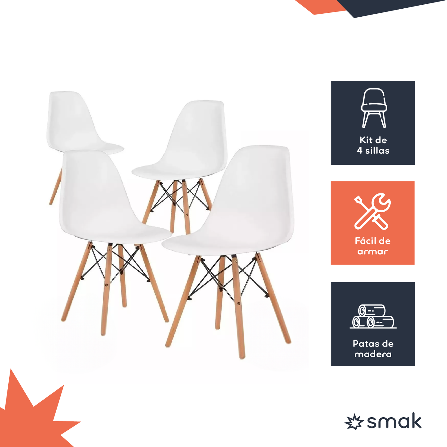 SMAK Set Silla Eames blanco - 4 Piezas