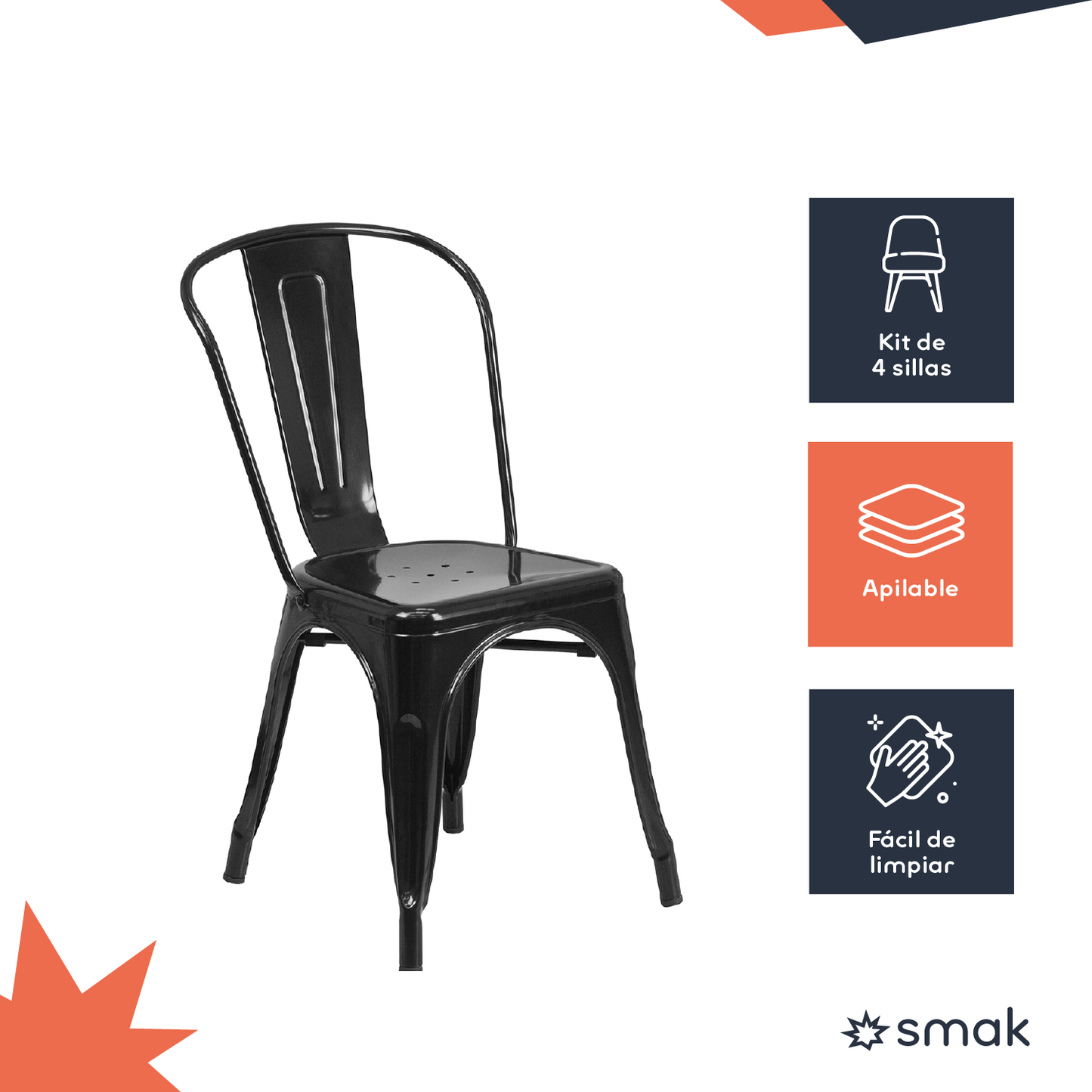 SMAK Set Silla Tolix Negro - 4 Piezas