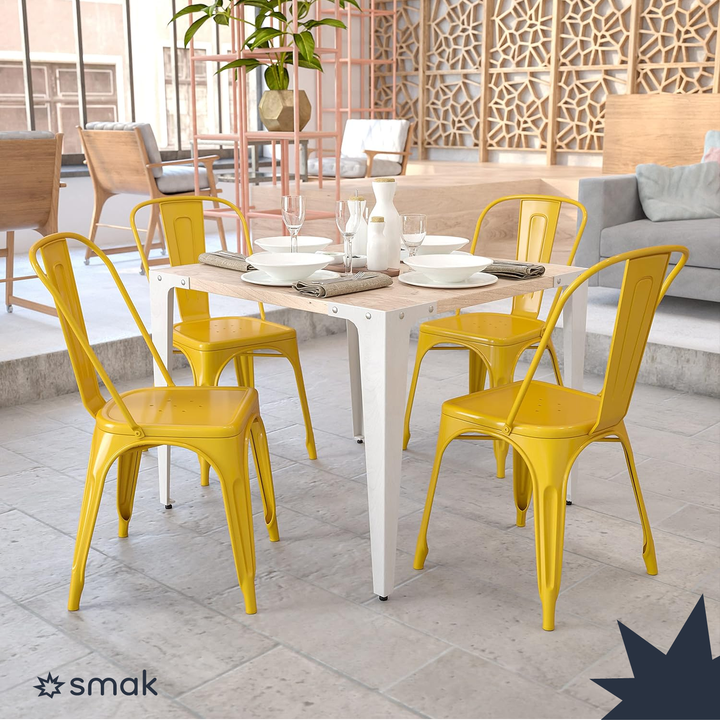 SMAK Set Silla Tolix Amarillo - 4 Piezas