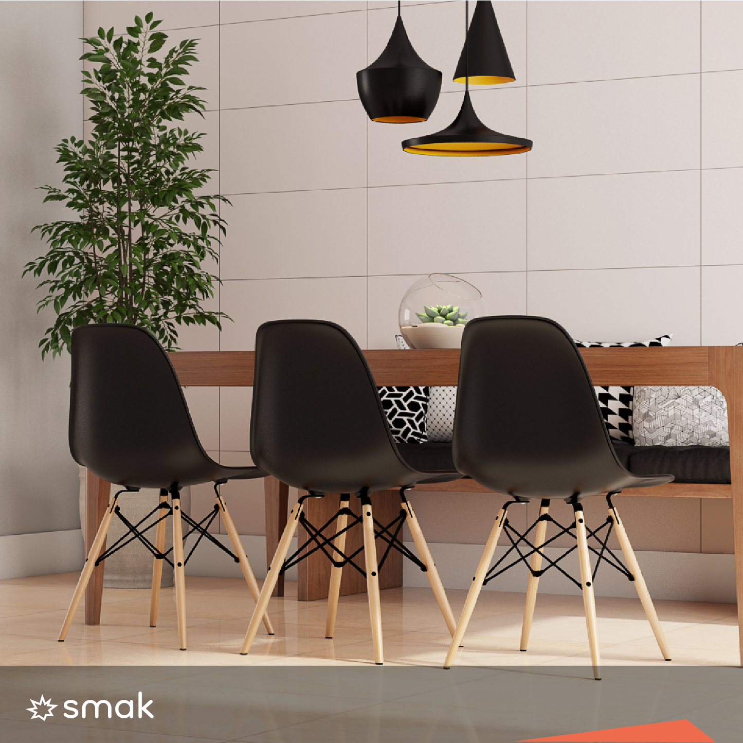 SMAK Set Silla Eames Negra - 4 Piezas