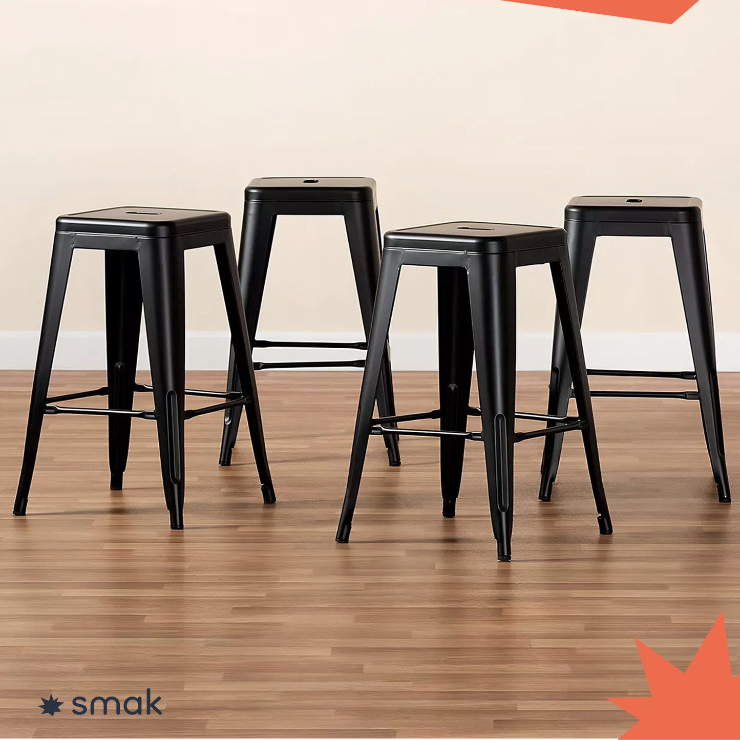 SMAK Set Taburete Tolix Negro Simple - 4 Piezas