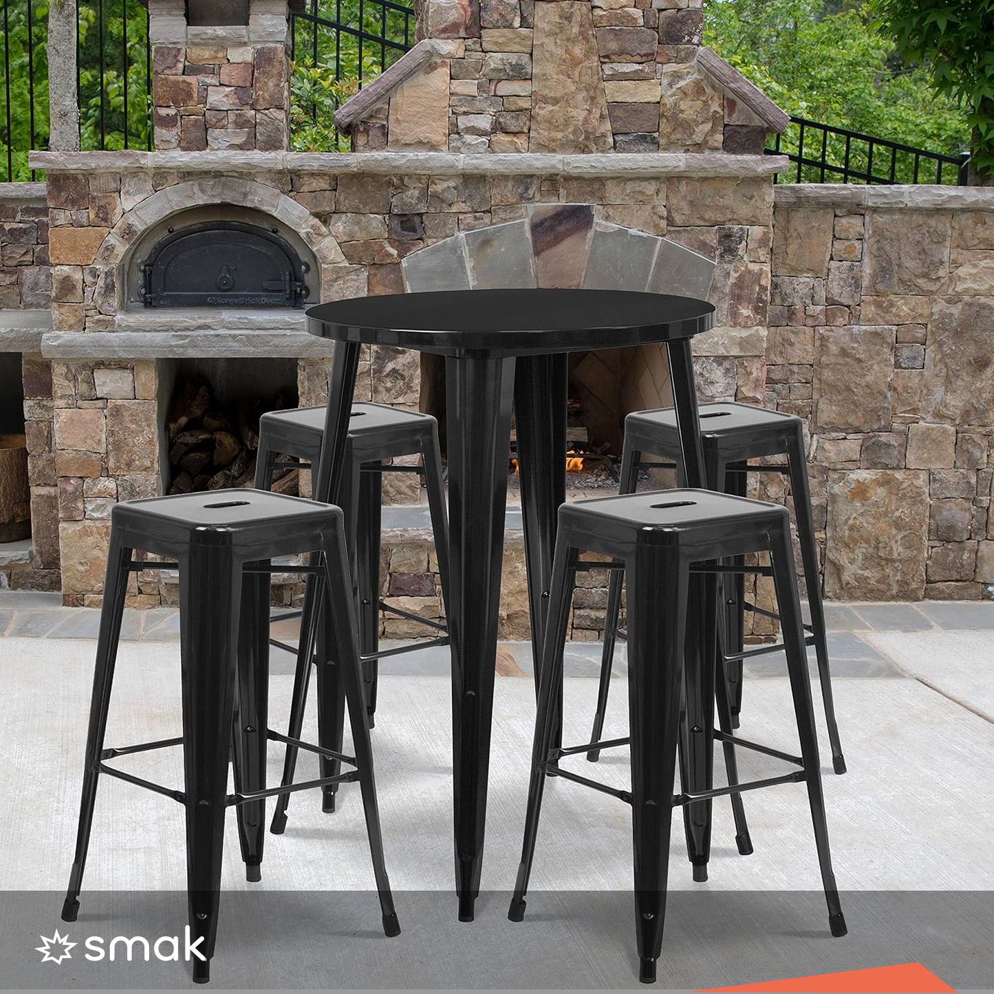 SMAK Set Taburete Tolix Negro Simple - 4 Piezas