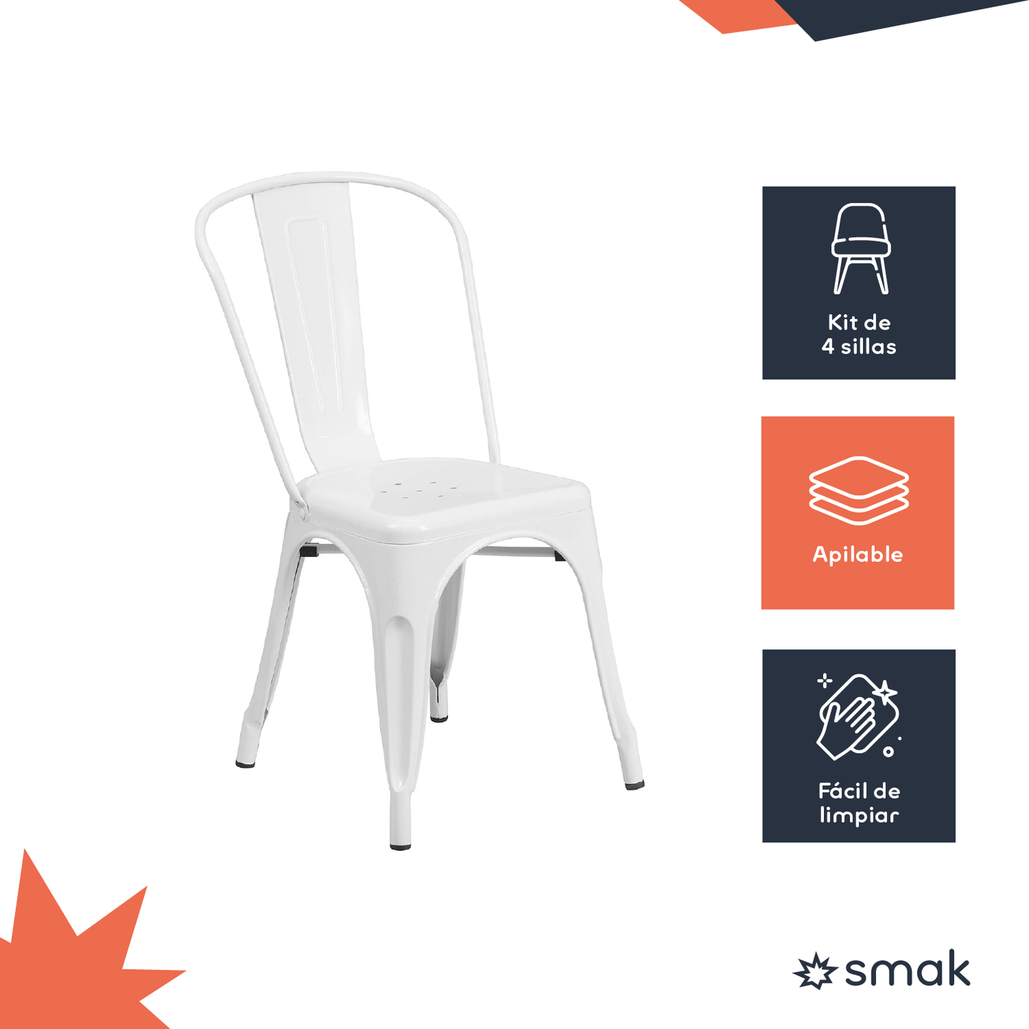 SMAK Set Silla Tolix Blanco - 4 Piezas