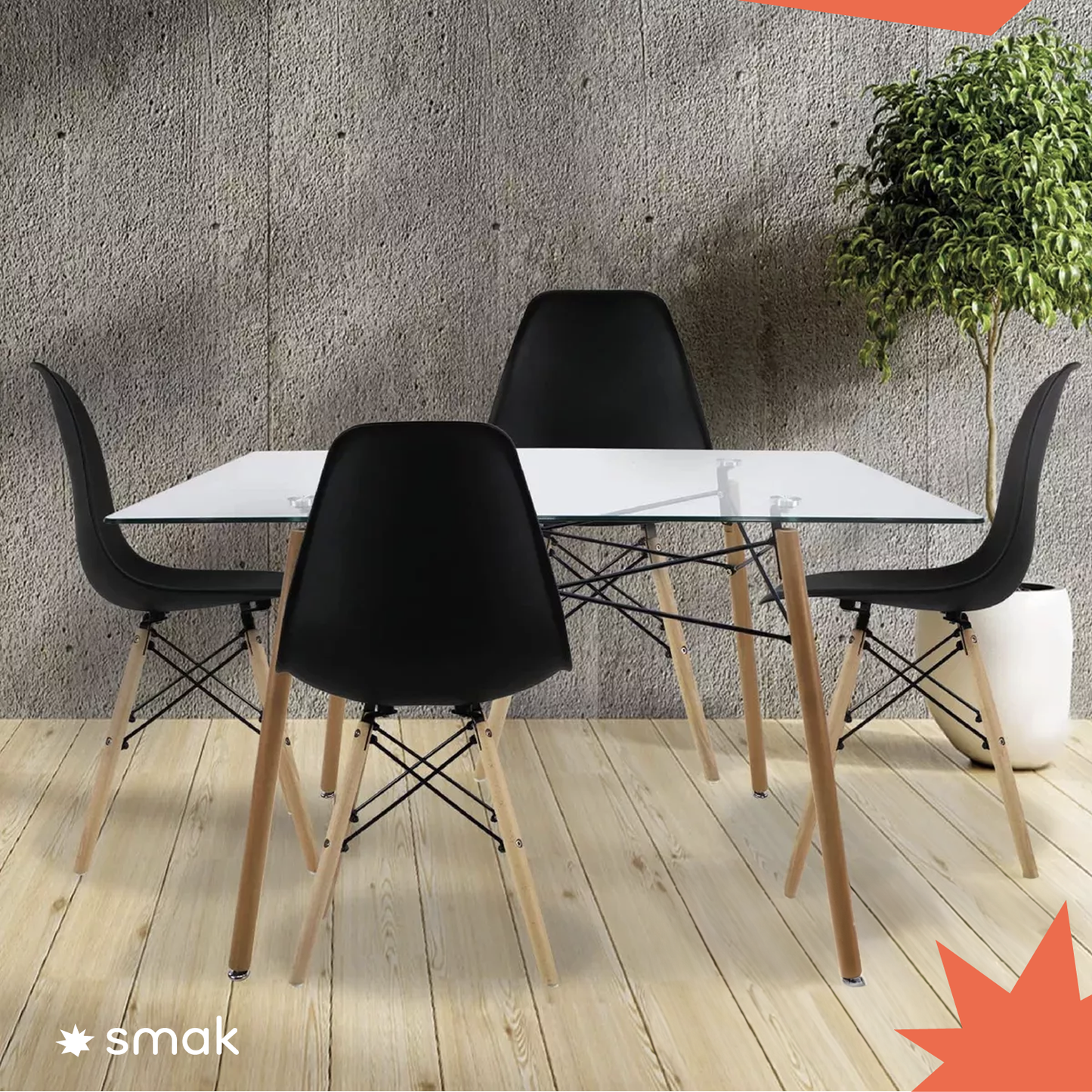 SMAK Set Silla Eames Negra - 4 Piezas
